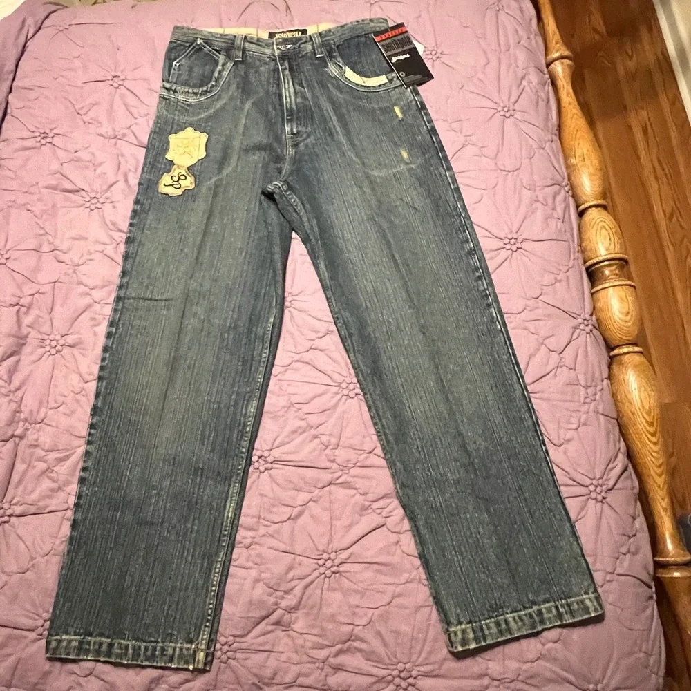 NWT Southpole Authentic Collection Baggy Jeans Embroidered Crest Mens 36x34